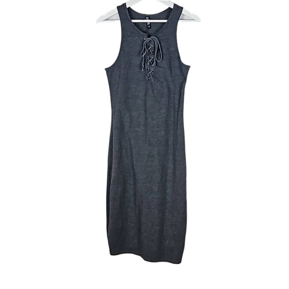 Cotton On Charcoal Gray Sleeveless Dress w/ Crisscross Tie-Close Neckline